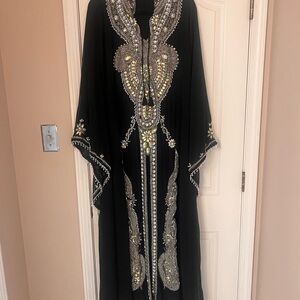 Embellished Black Kaftan with Silver Accents